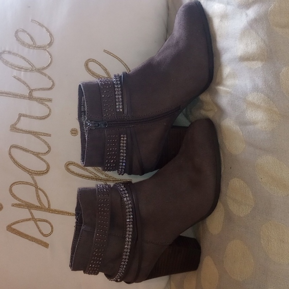 Grey Suede and Rhinestone Booties - Picture 2 of 4